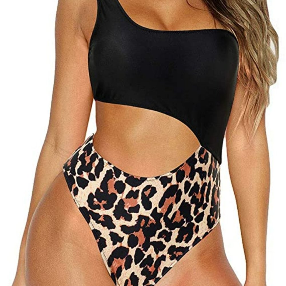 One Shoulder One Piece SwimsuitTie Knot High Waisted Monokini
